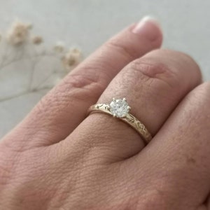 Solitaire diamond engagement ring, Dainty diamond ring, flower diamond ring , diamond wedding ring image 2