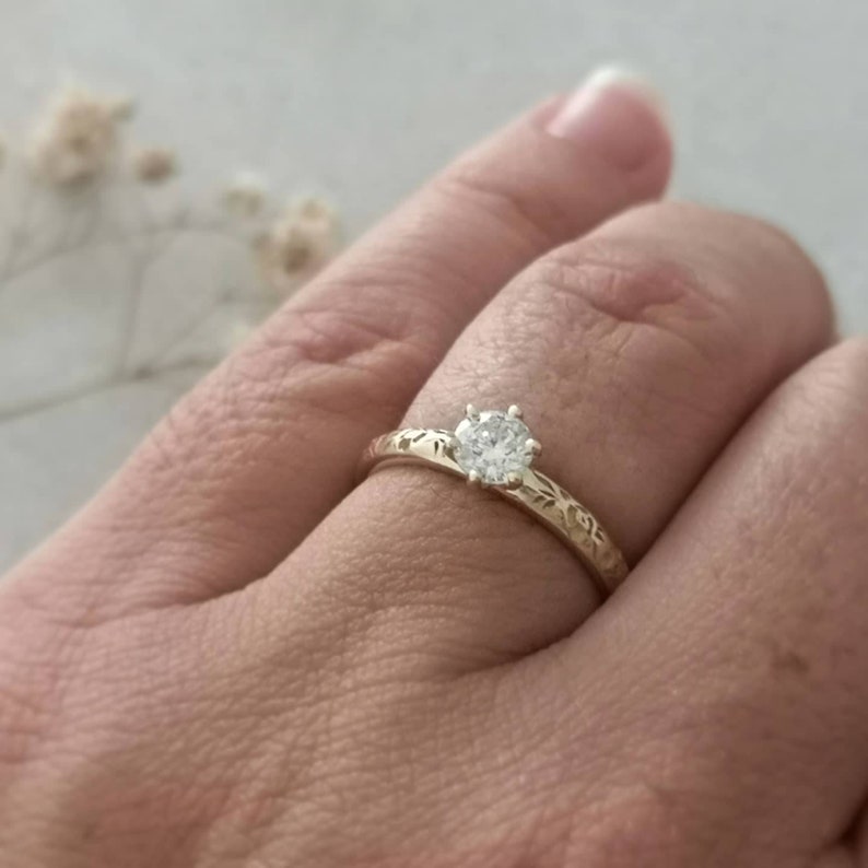 Solitaire diamond engagement ring, Dainty diamond ring, flower diamond ring , diamond wedding ring image 2