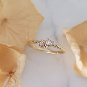 Diamond cluster ring,Delicate engagement ring, Dainty diamond ring