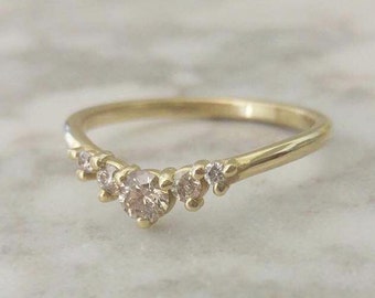 Champagne diamonds ring, vintage style engagement ring, alternative engagement ring , unique wedding ring