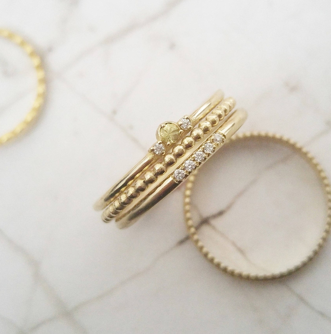 Delicate Wedding Band Set, Dainty Stacking Rings, Thin Gold Stacking ...