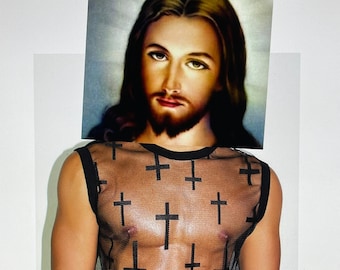 Jesus - Cross, Crucifix, Mesh Black Shirt Wall Art Collage