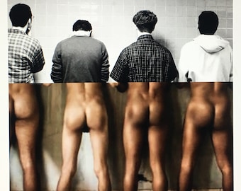 BOY BUTTS Rear Ends Humorous Bathroom Decor Tush Nudes Satire Locker Room Mounted Print Photography