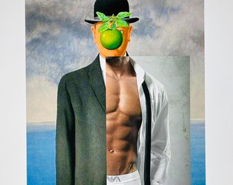 Rene Magritte, Son of Man, Apple, Surreal, Trench Coat, Ocean, Coudy Sky
