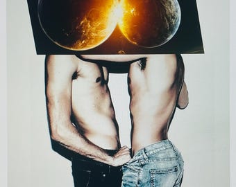 Two Worlds Colliding: Mounted Color Collage Print