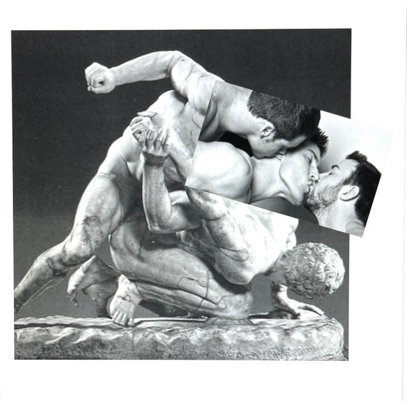 Throuple - Threesome Wrestlers Kiss Uffizi Loose Print Photography Collage LGBTQ