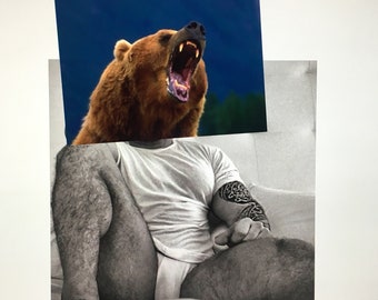 GRRR! Hairy Bear Den Fun LGBTQ Adult Naughty Tighty Whitie Color Collage Loose Print Photography