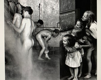 Vintage Girls Boys Peeking -- Humor Shower Butts Italy Original Collage Loose Print Photography