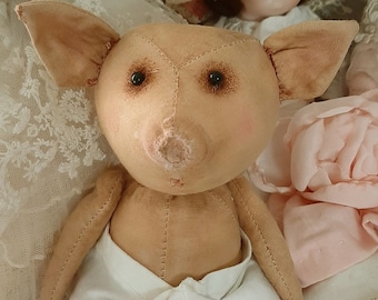 Primitive Baby Piglet 6" Millie Trottwood - Handmade by  by Charlotte Bird REF 63