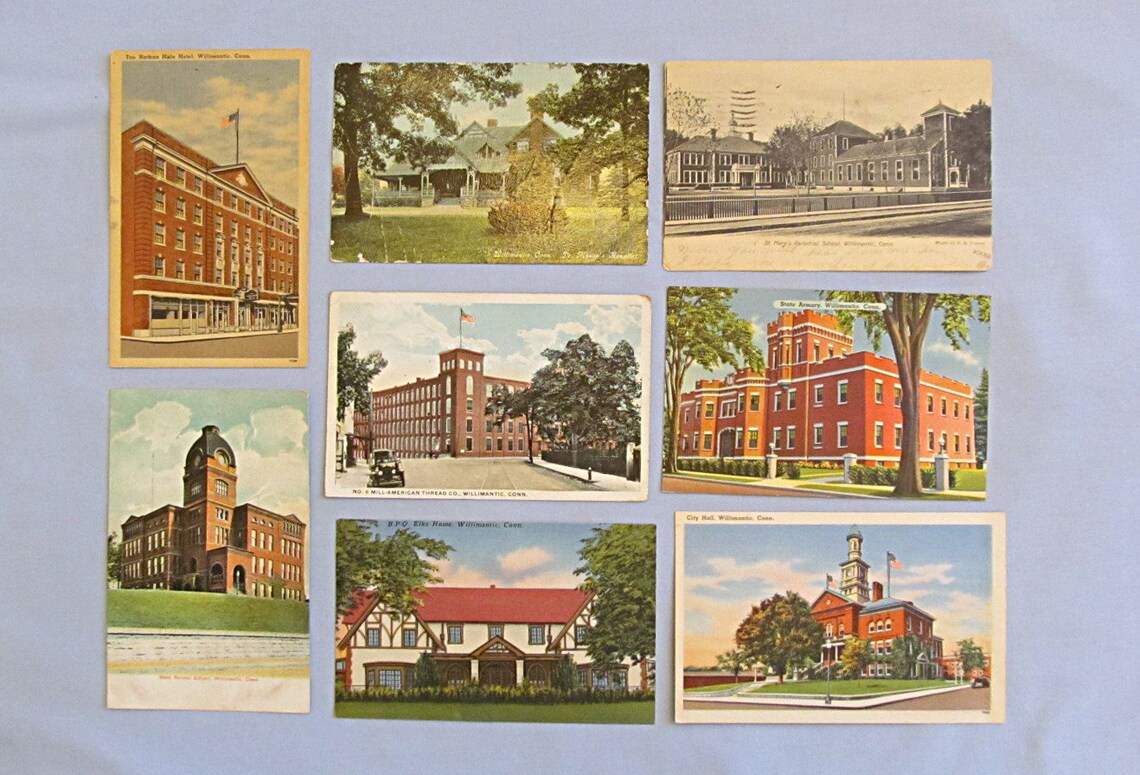 Eight Vintage Postcards Willimantic CT Buildings Municipal Etsy