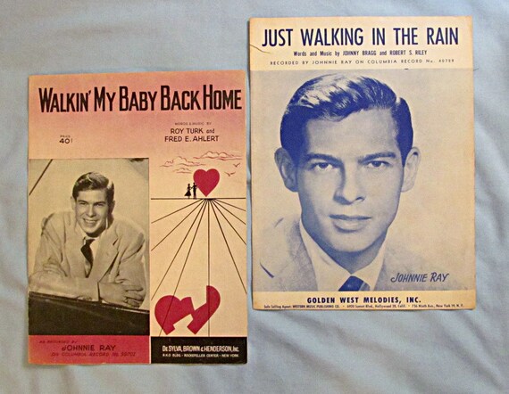 Two Sheet Music Johnnie Ray 1950s Walking My Baby Back Etsy