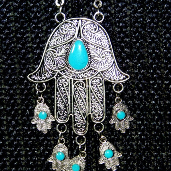 Hamsa necklace turquoise stones,vintage hamsa necklace