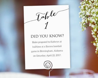 Tables 1-50 Fun Facts Printable Templates, Table Numbers Seating Template, Did You Know Couple's Random Facts Table Cards Printable