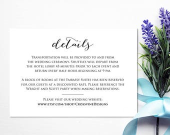 details card insert wedding information card template diy etsy