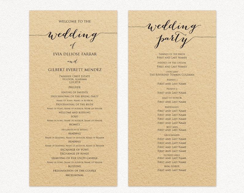 Wedding Program TWO Templates Ceremony Program Template DIY | Etsy