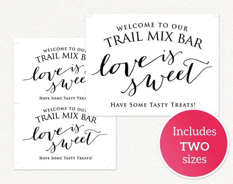 Trail Mix Bar Wedding Sign Love is Sweet Favor Sign in TWO Etsy