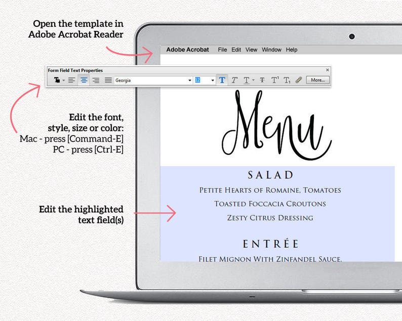 Instant Download DIY Bride Printable Wedding Menu Template Editable Wedding Menu Wedding Menu Templates DIY Wedding