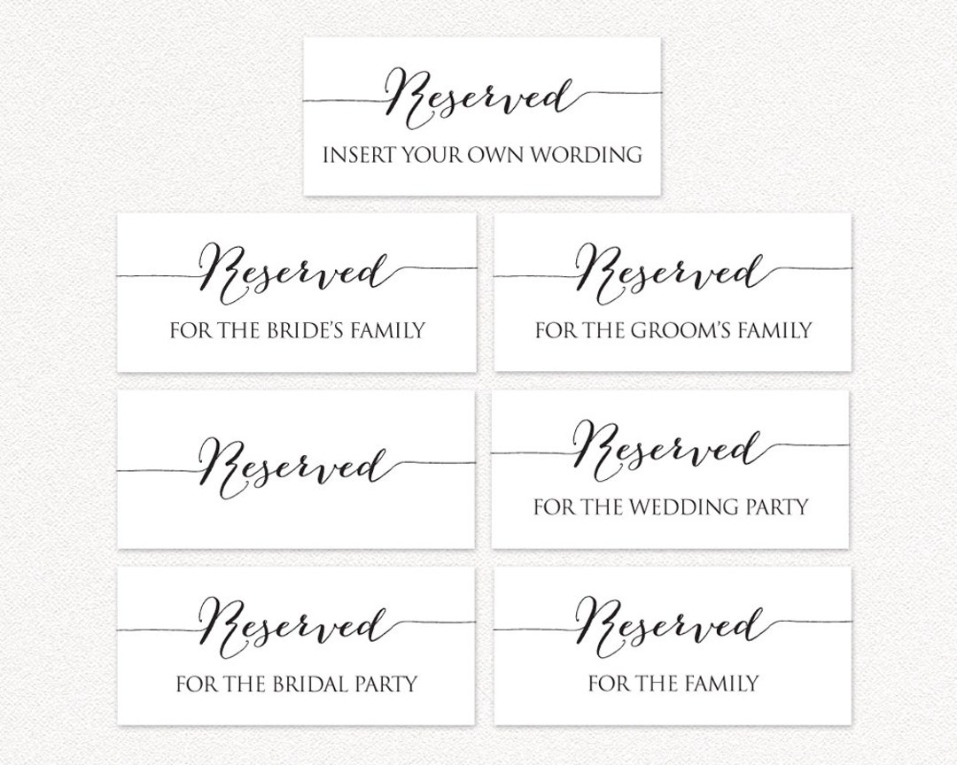Printable Reserved Wedding Signs Reserved Table Signs Etsy