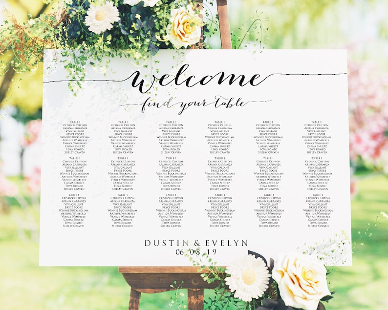 Welcome Wedding Seating Chart Template in FOUR Sizes -  16x20, 18x24, 20x30, 24x36, Wedding Sign Seating Chart Poster, Reception Sign 