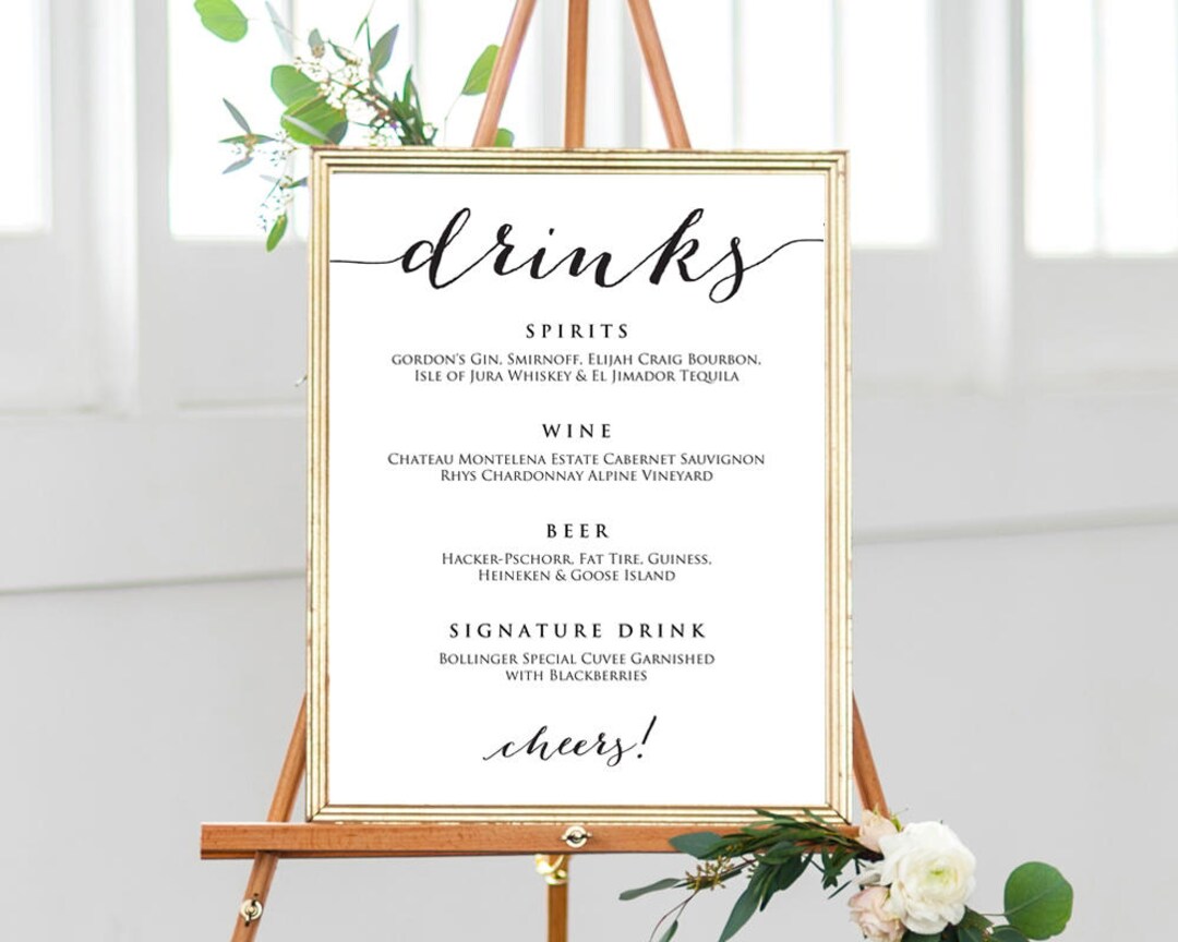 Wedding Drinks Menu Wedding Drinks Sign Drinks Menu Etsy