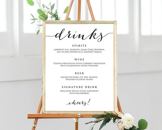 wedding drinks menu wedding drinks sign drinks menu etsy wedding drink menus