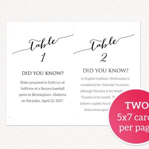 1-50 Fun Facts Wedding, Fun Facts Wedding Cards, Table Numbers Fun Facts, Did You Know Cards, Wedding Couple, Table Cards Wedding Printable image 4