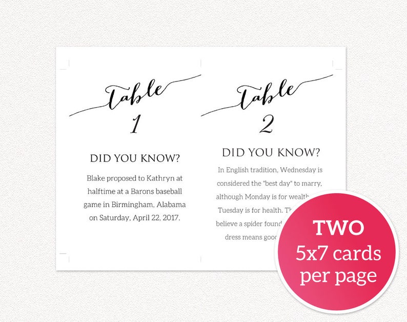 1-50 Fun Facts Wedding, Fun Facts Wedding Cards, Table Numbers Fun Facts, Did You Know Cards, Wedding Couple, Table Cards Wedding Printable image 4