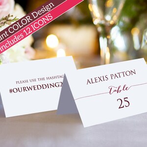Double Sided Couples Place Card With Hashtag Template Diy Etsy