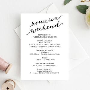 Family Reunion Invitations, Reunion Invite, Family Reunion Save the Dates, Weekend Itinerary, Weekend Itinerary Template,Invitation Template
