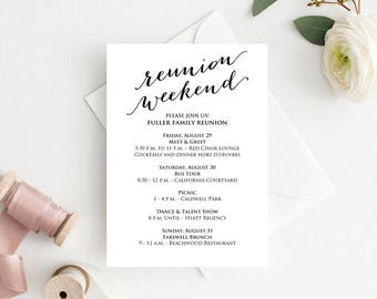 Family Reunion Invitations, Reunion Invite, Family Reunion Save the Dates, Weekend Itinerary, Weekend Itinerary Template,Invitation Template