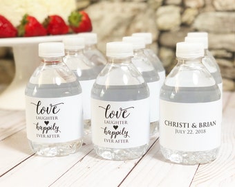 Water Bottle Lables, Water Bottle Labels, Wedding Water Labels, Love Laughter Happily Ever After, Water Bottle Decal, Water Bottle Stickers