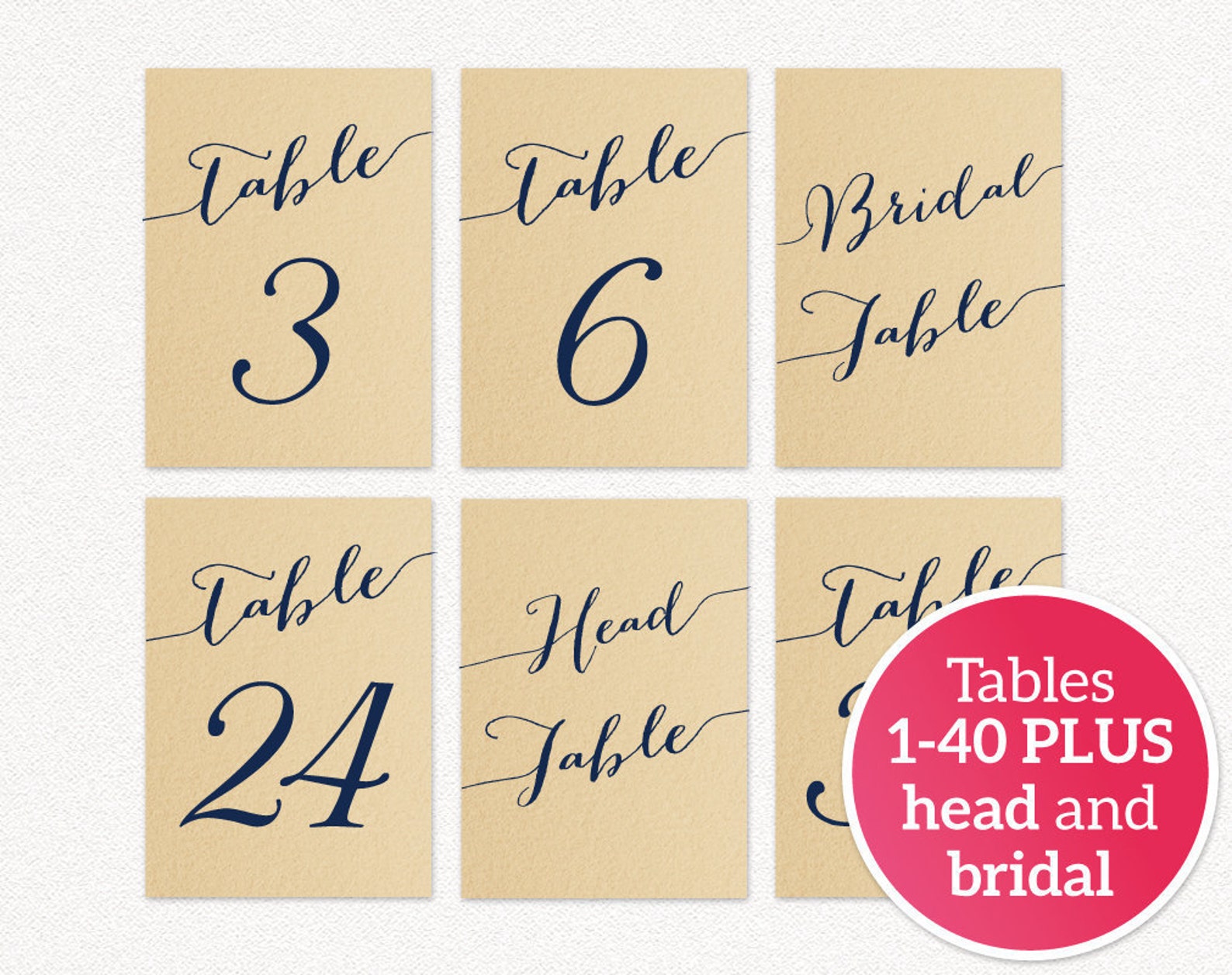 1-40 Table Numbers Printable Template in TWO Sizes Wedding - Etsy