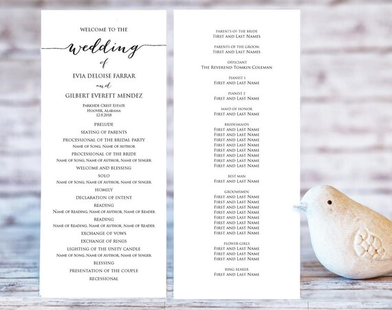 Wedding Program Templates Ceremony Program Template Diy Etsy