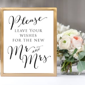 Please Leave Your Wishes For The New Mr. & Mrs. Sign, 8x10 Wedding Sign Instant Download, DIY Sign Printable, Wedding Reception Sign