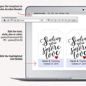Sending You S'MORE Love Tag Template, Wedding DIY Editable Favor Tag Template, Printable Custom Favor Tags, Gift Tags, Wedding Tags image 3