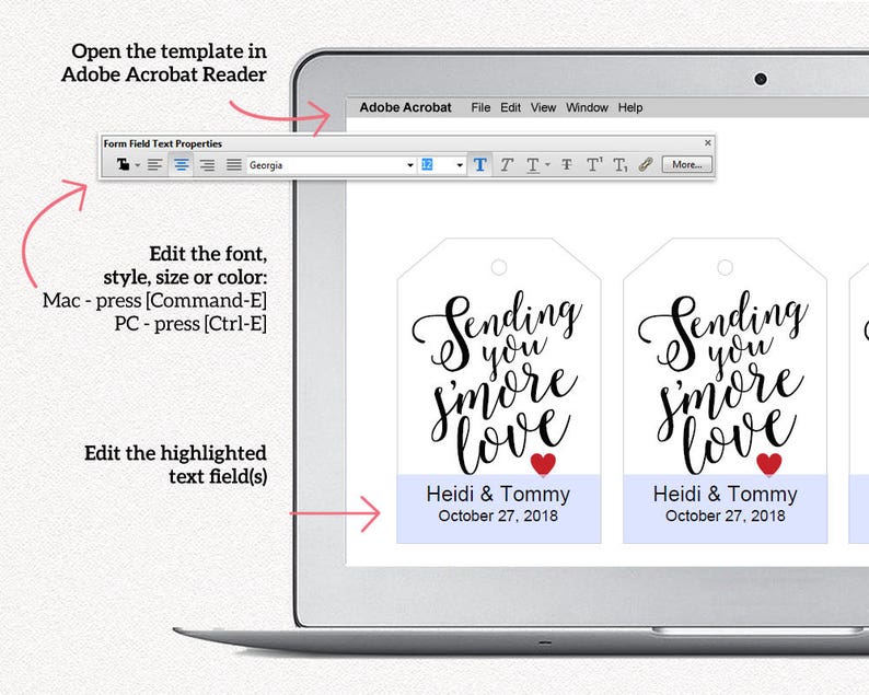 Sending You S'MORE Love Tag Template, Wedding DIY Editable Favor Tag Template, Printable Custom Favor Tags, Gift Tags, Wedding Tags image 3
