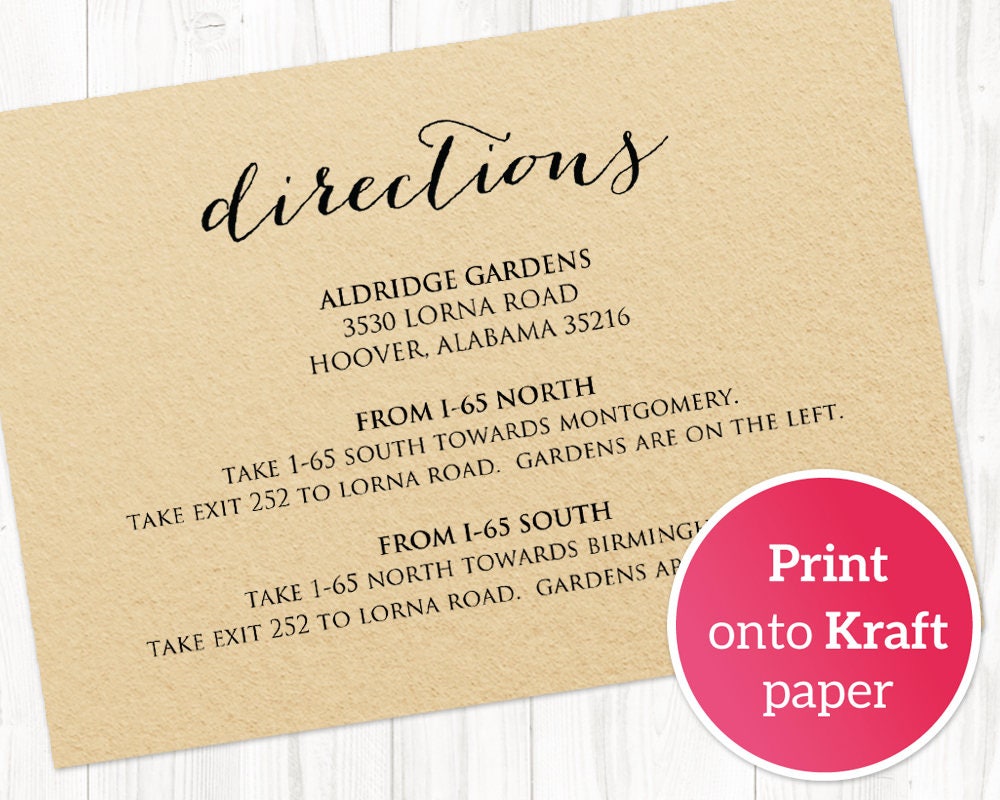 Directions To 65 South Directions Card Insert Wedding Direction Details Card | Etsy Singapore