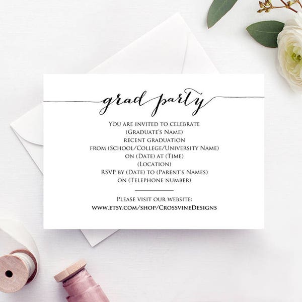 Graduation Party Details Card Insert, Grad Party Information Card Template, Class of 2019 Template, Printable Details Card Templates