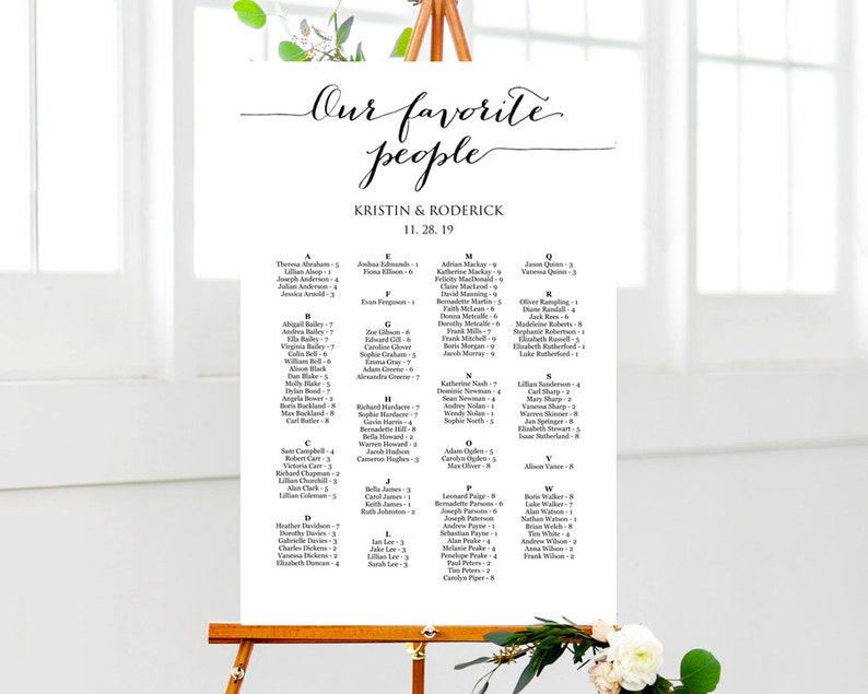Our Favorite People Seating Chart, Seating Chart Wedding, Alphabetical Seating Chart Template