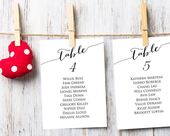 Seating Chart Cards Template