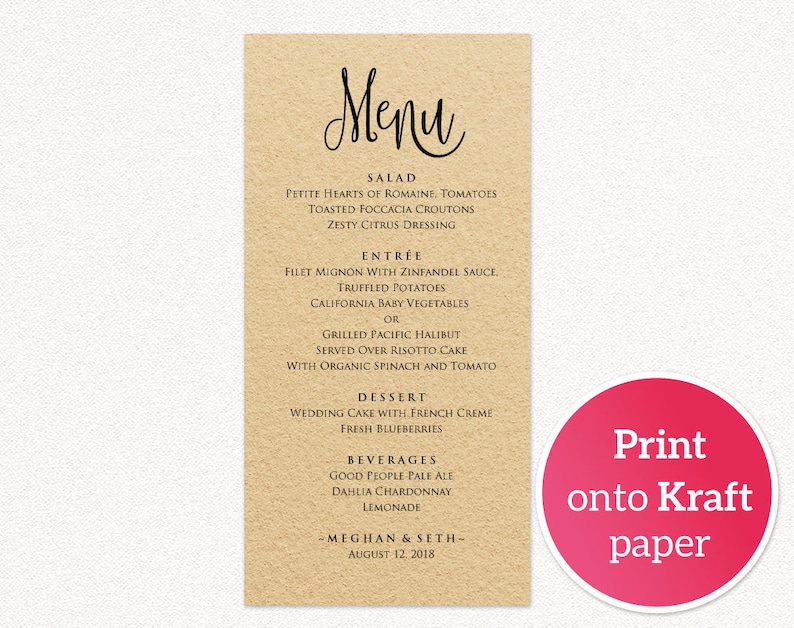 Instant Download DIY Bride Printable Wedding Menu Template Editable Wedding Menu Wedding Menu Templates DIY Wedding