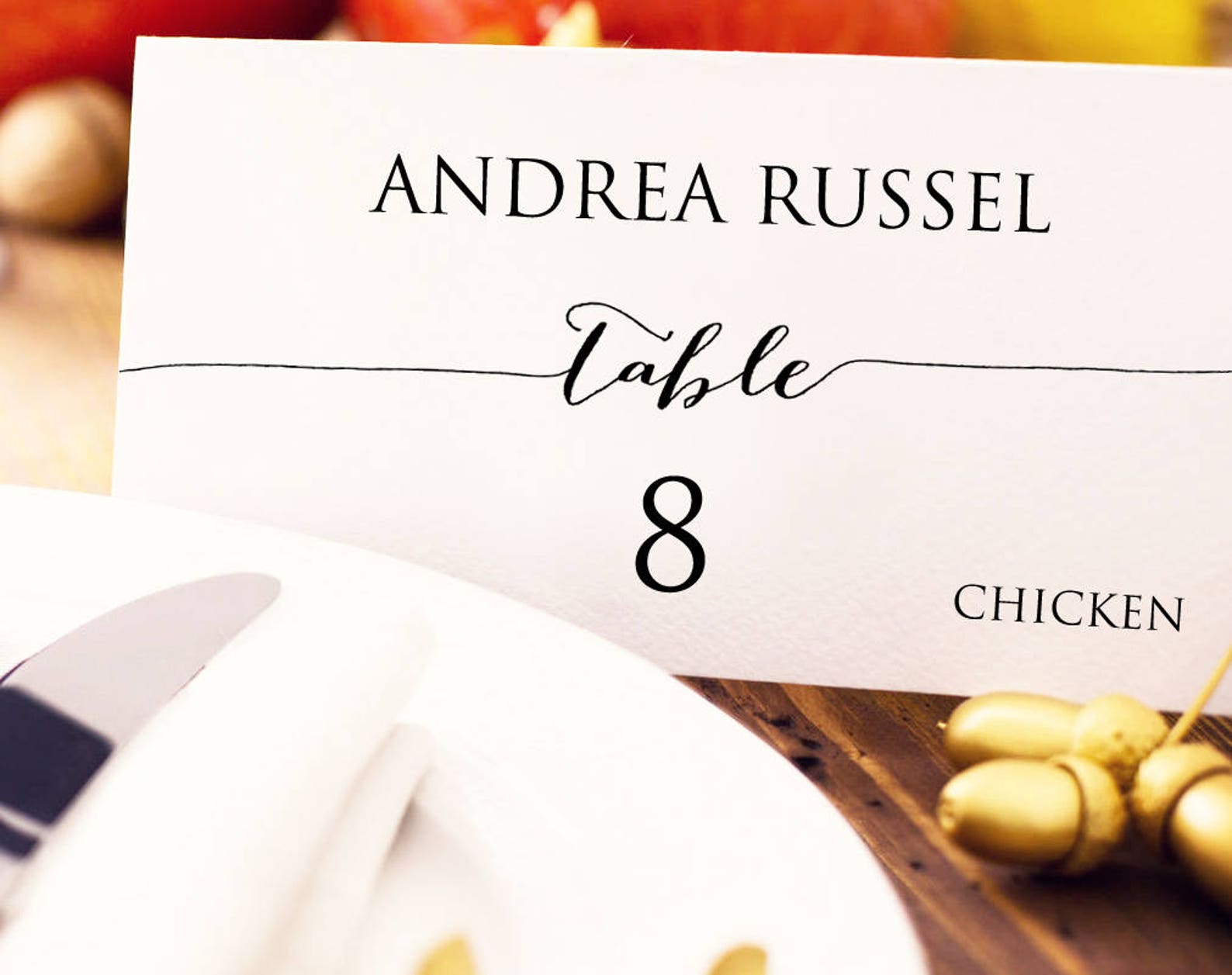 Place Card Template Place Cards With Meal Choice Place Cards Etsy