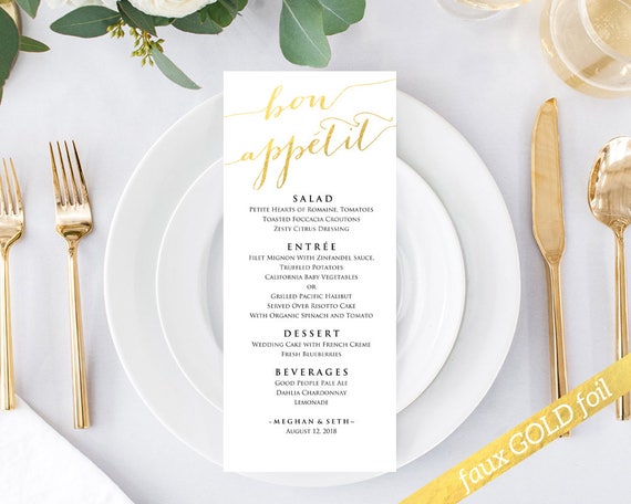 Bon Appetit Wedding Menu Templates Editable Wedding Menu Etsy