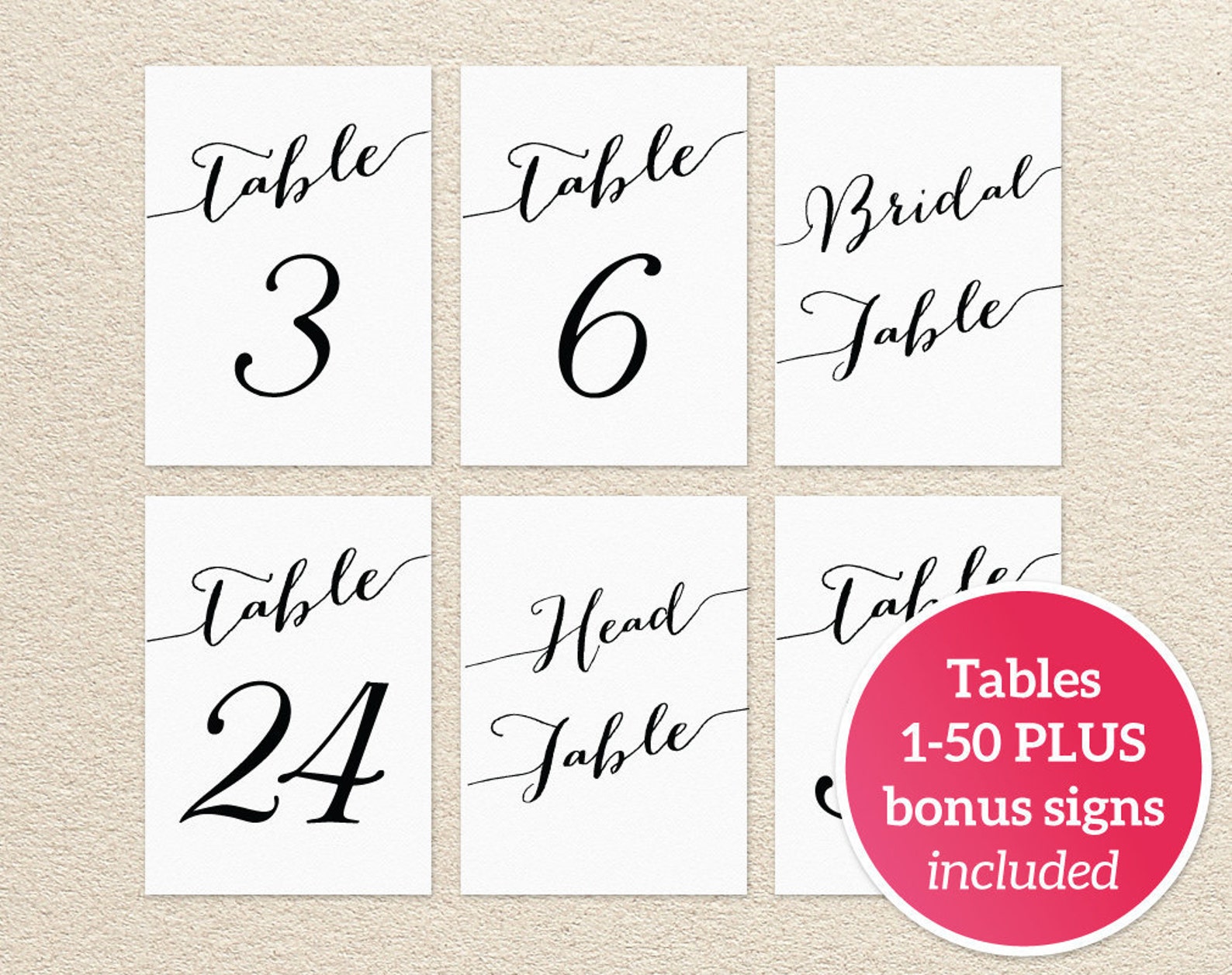 1-50 Table Numbers Printable Table Numbers Wedding Table - Etsy