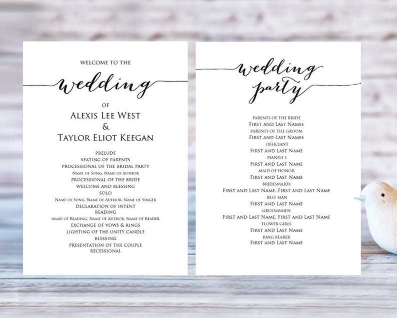 Wedding Program Templates Ceremony Program Template Diy Etsy