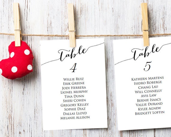 Wedding Table Seating Chart Cards
