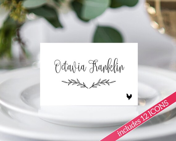 Place Card Template Place Cards With Meal Choice Place Cards Etsy