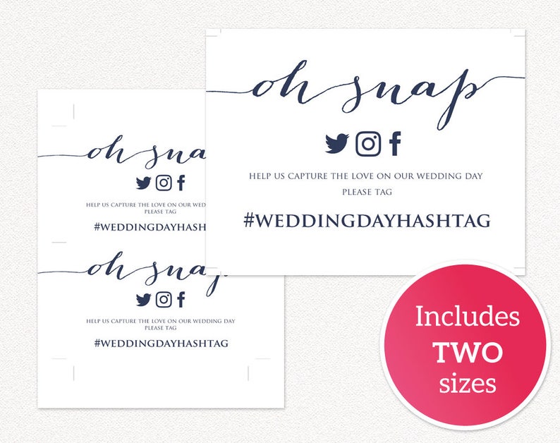 Oh Snap Wedding Hashtag Sign DIY Hashtag Sign Printable - Etsy
