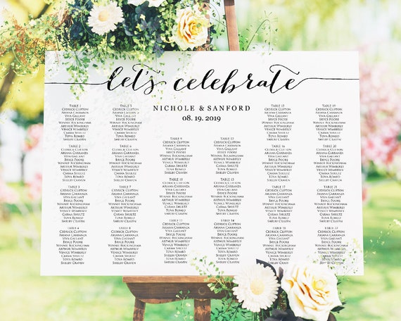 Let's Celebrate Seating Chart Template, Wedding Table Plan, Seating Chart  Sign, Wedding Table Seating Chart, Table Plan Wedding, FOUR Sizes