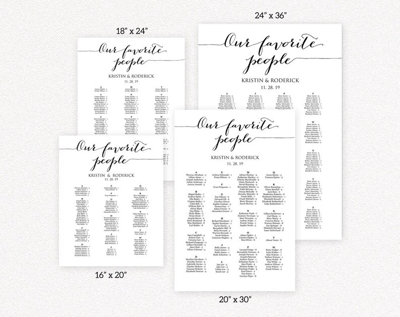 Our Favorite People Seating Chart, Seating Chart Wedding, Alphabetical